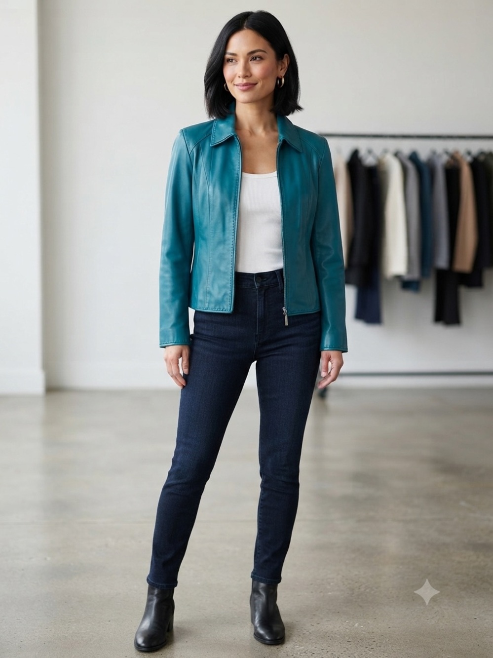 NWT Preston & York Petite PM Blue Coral Genuine Lambskin Leather Zip Jacket